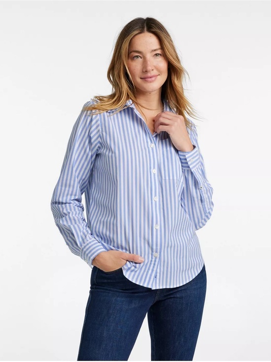 L.L. Bean Tops - L.L. Bean Blue Stripe poplin cotton Button-Up Shirt